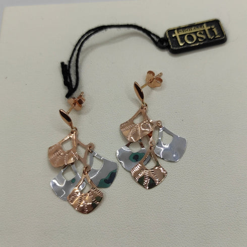 Orecchini oro 18k pendenti ventaglio 2 colori 3,90 gr | Gioiellitosti.it
